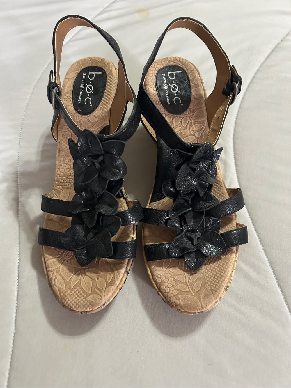 b.o.c. Black Floral Appliqué Women's Slingback Sandals